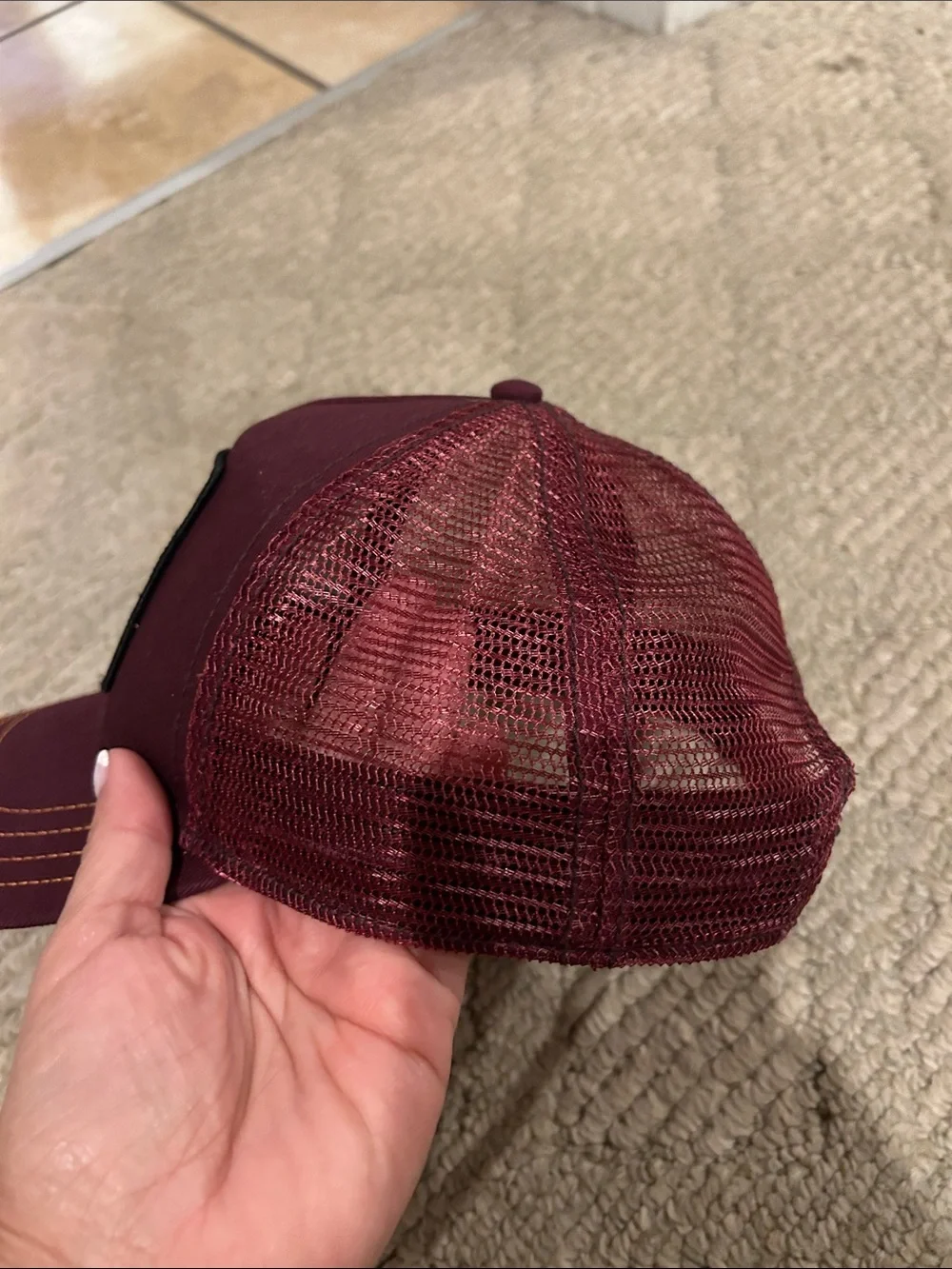 Goorin Bros Burgundy Panther Trucker Hat with Yellow Stitching - Picture 15 of 16